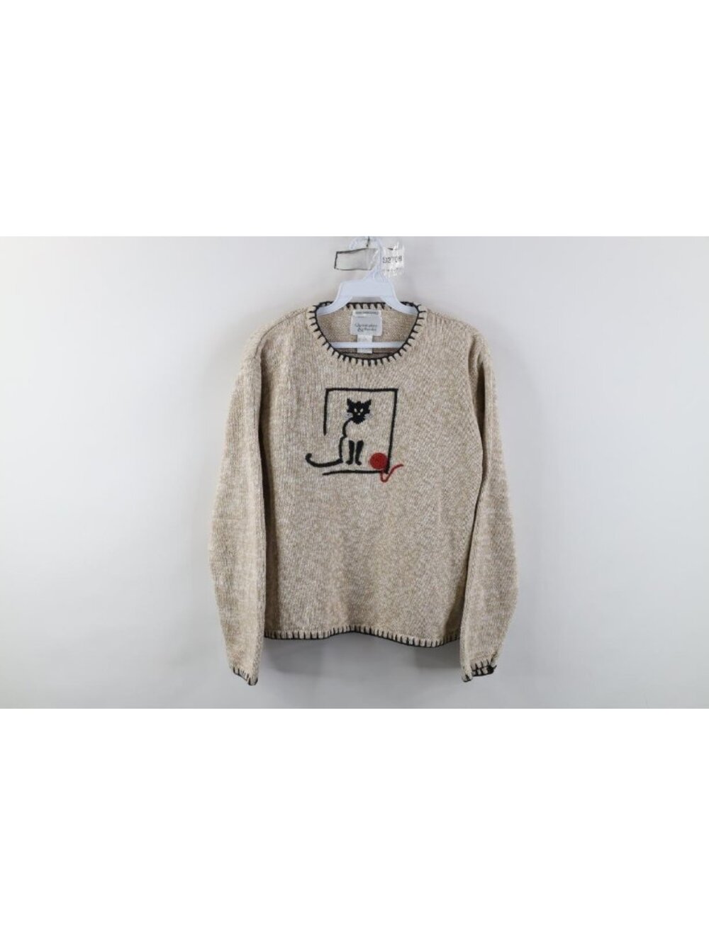 Vintage 90s Streetwear Womens Large Hand Embroidered Cat Kitten Knit Sweater